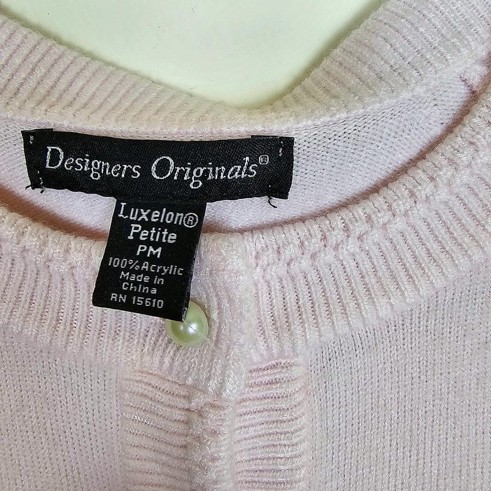 VINTAGE DESIGNERS ORIGINALS LUXELON BABY PINK CARDIGAN Size PM - Picture 6 of 6